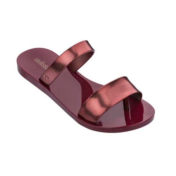 Melissa Love Lip Sandals Red Metallic Slide Thongs Plastic 8 - Picture 1 of 9